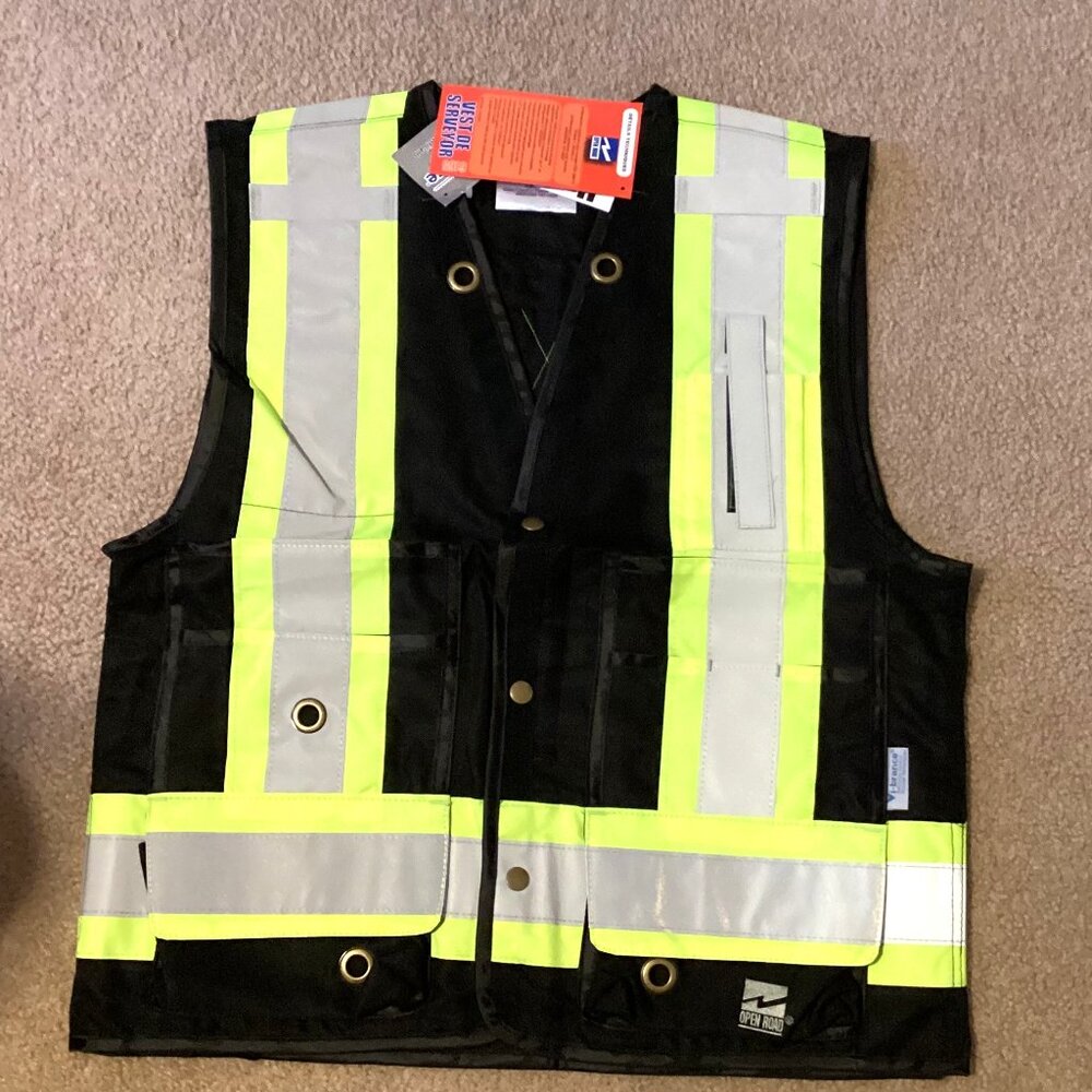 Viking Black Surveyors Supervisors Safety Vest Open Road Size L Reflective